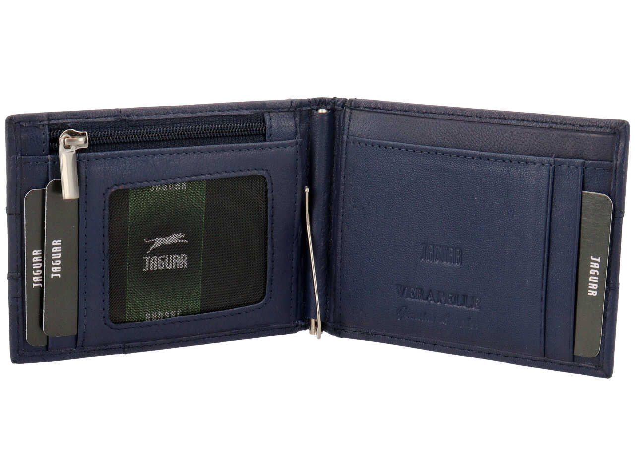 Portafoglio jaguar da uomo a molla con zip moneta in vera pelle sugar print misura 10,5x8,4cm colore blu notte