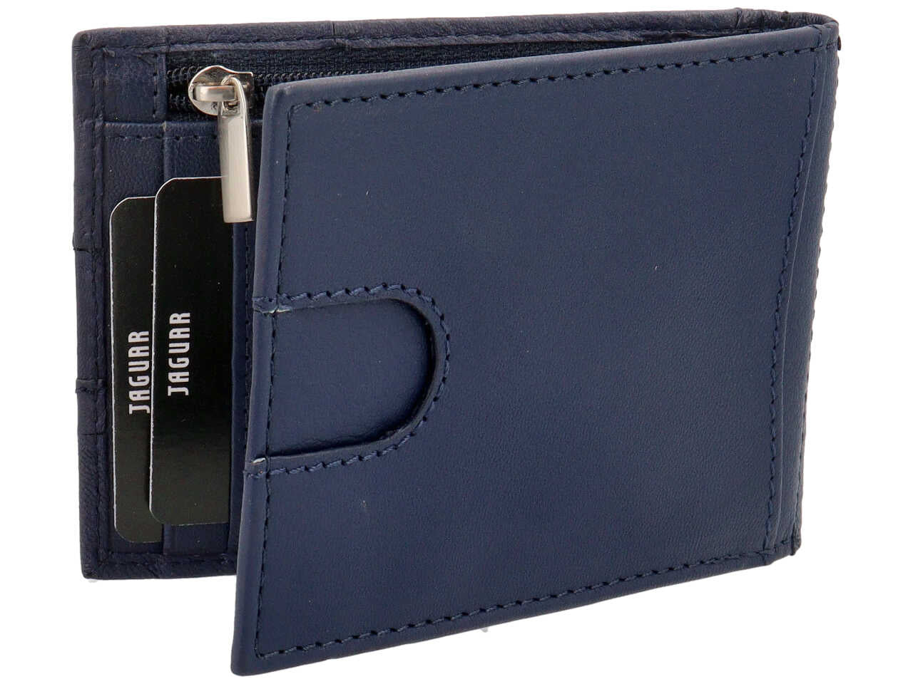 Portafoglio jaguar da uomo a molla con zip moneta in vera pelle sugar print misura 10,5x8,4cm colore blu notte