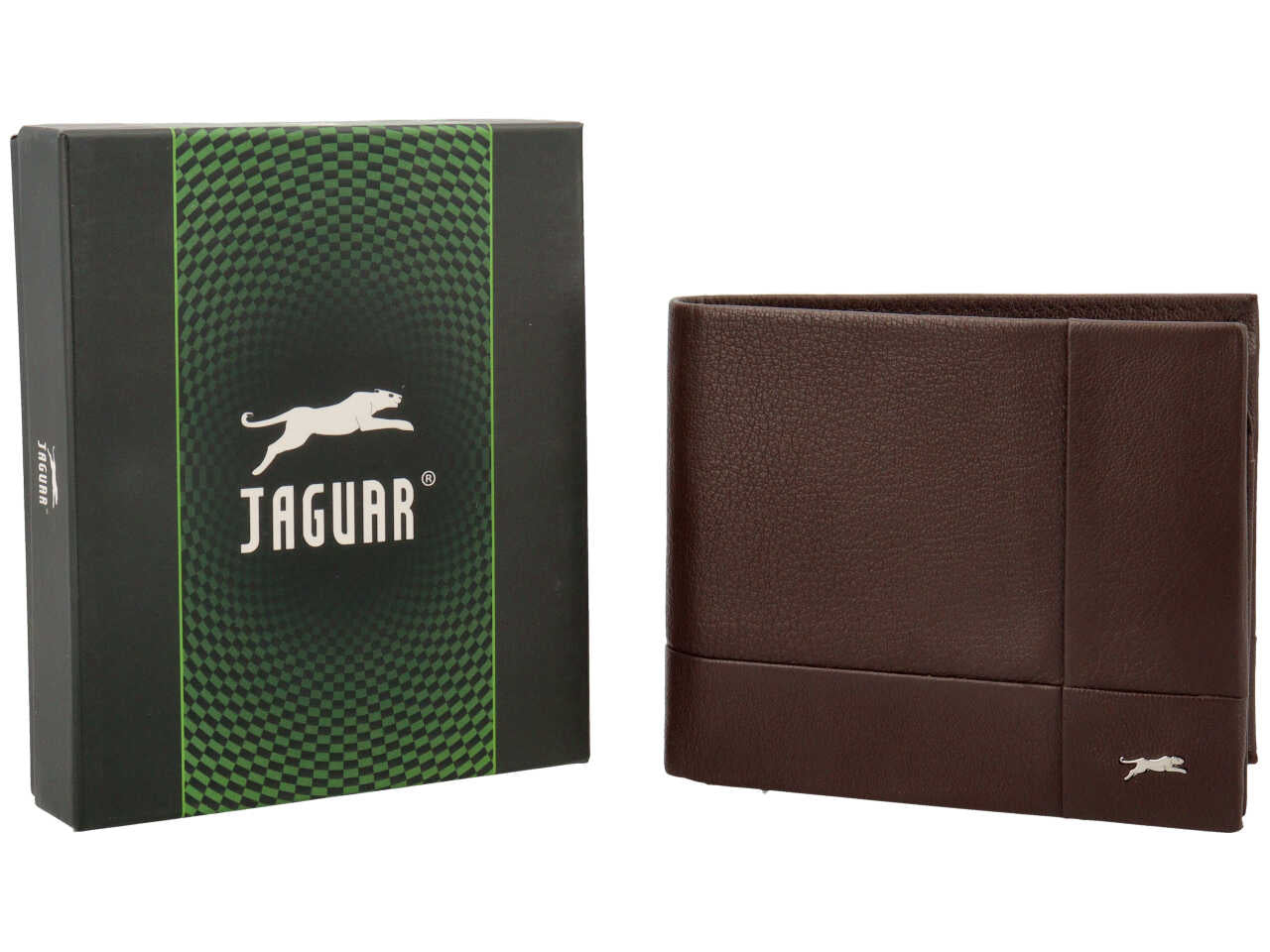 Portafoglio jaguar da uomo doppia patta piu' moneta piccolo in vera pelle sugar print misura 11x9cm colore castano