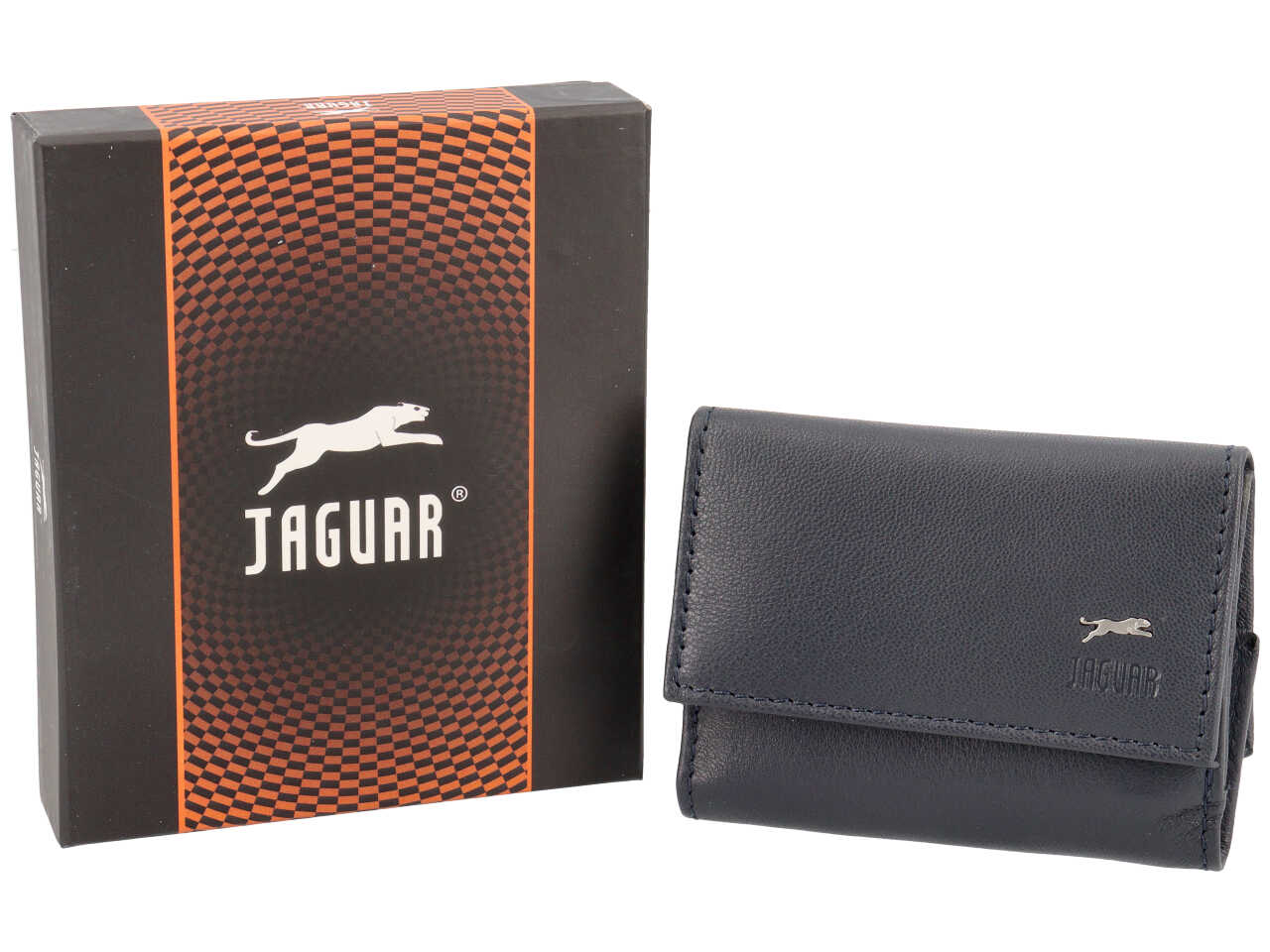 Portafoglio da uomo in pelle blu notte, con portamonete e chiusura a bottone,  9,7x7 cm - Jaguar
