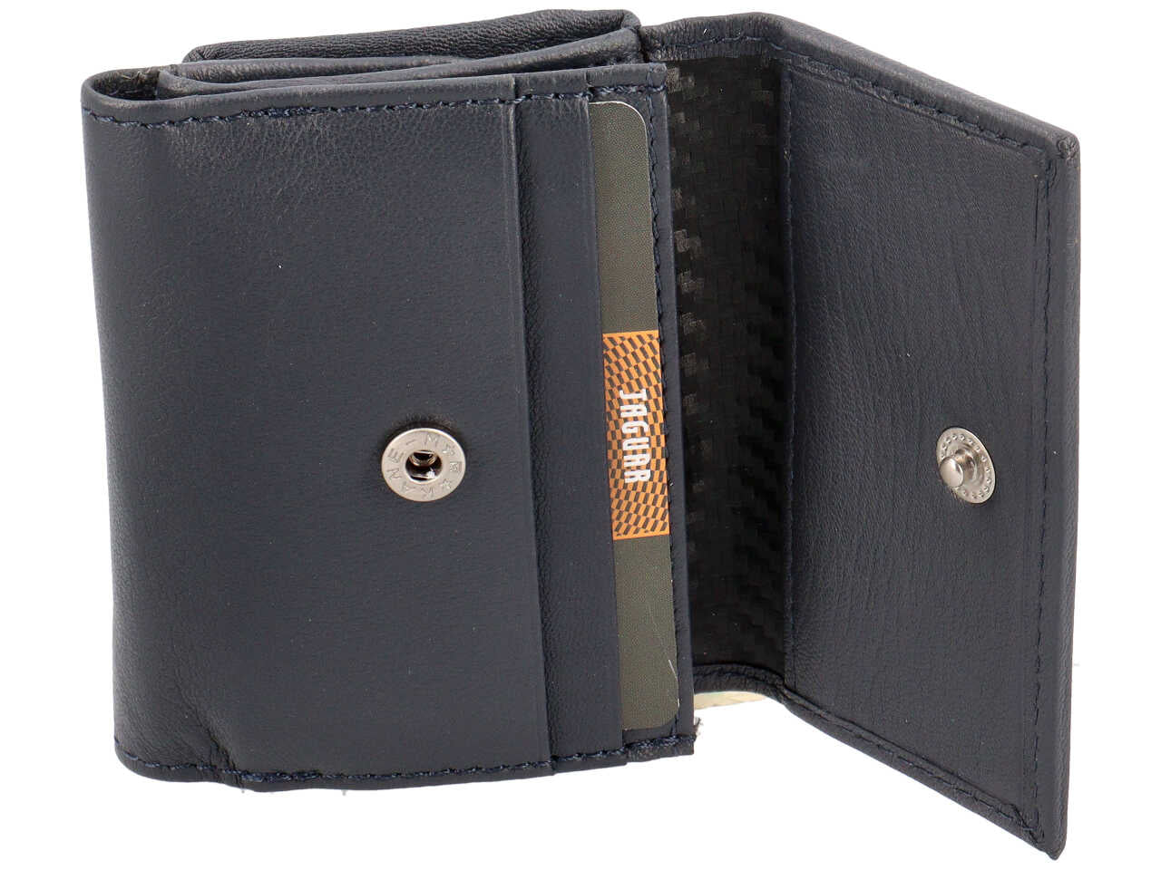 Portafoglio da uomo in pelle blu notte, con portamonete e chiusura a bottone,  9,7x7 cm - Jaguar