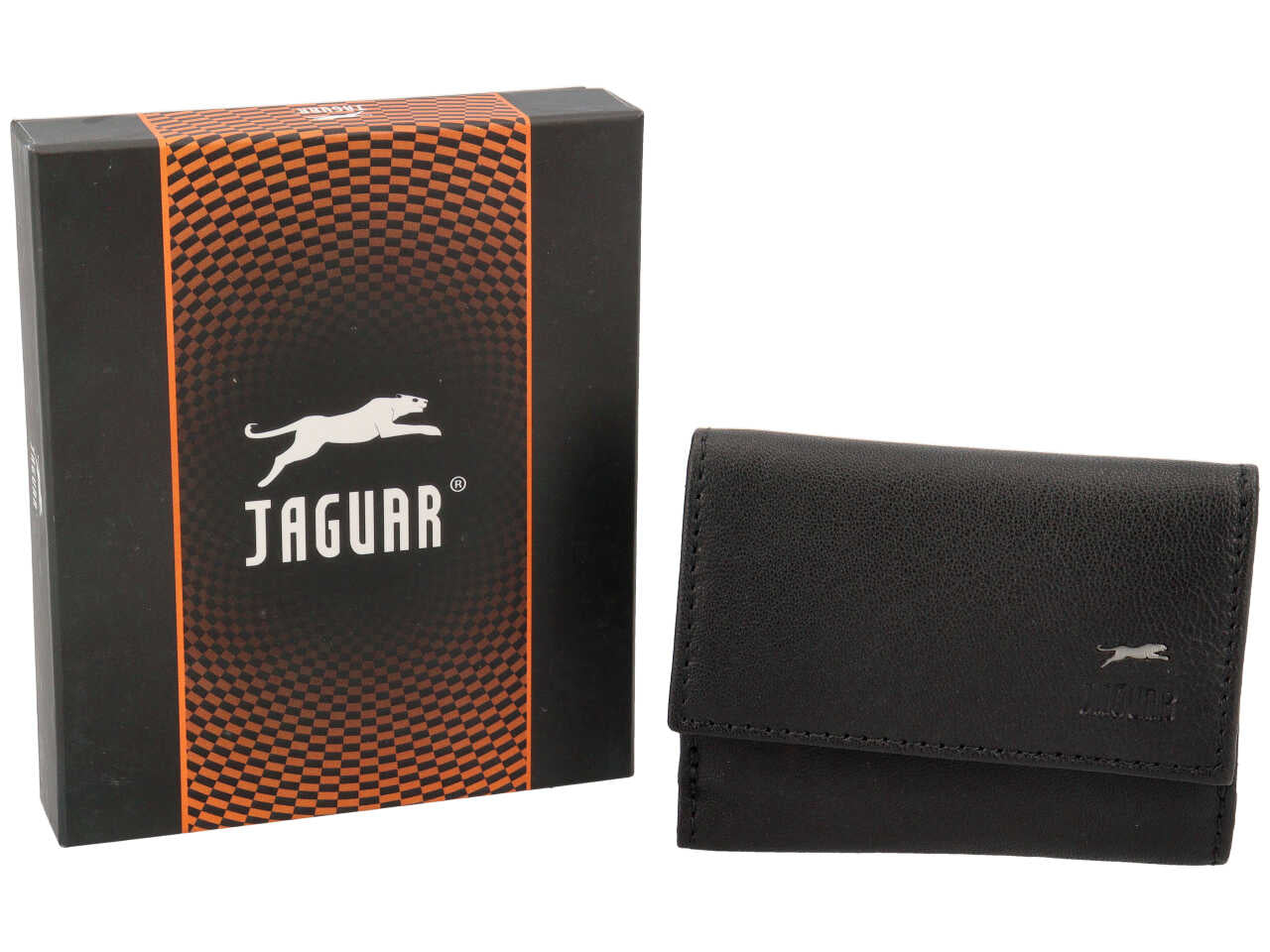 Portafoglio da uomo in pelle nero, con portamonete e chiusura a bottone,  9,7x7 cm - Jaguar