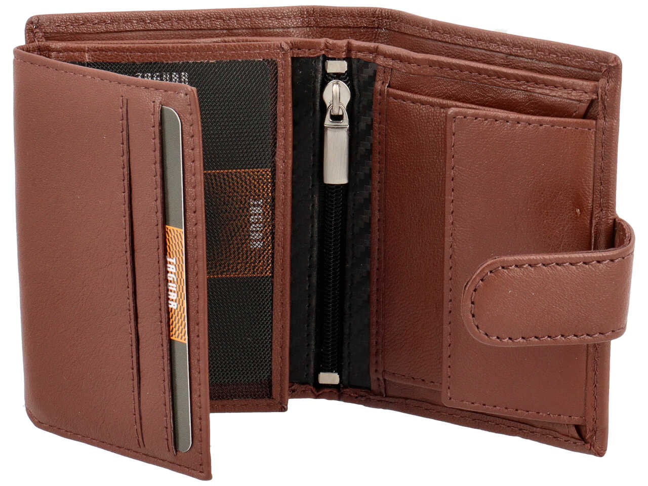 Portafoglio da uomo in pelle marrone con chiusura a bottone, 10x8 cm - Jaguar