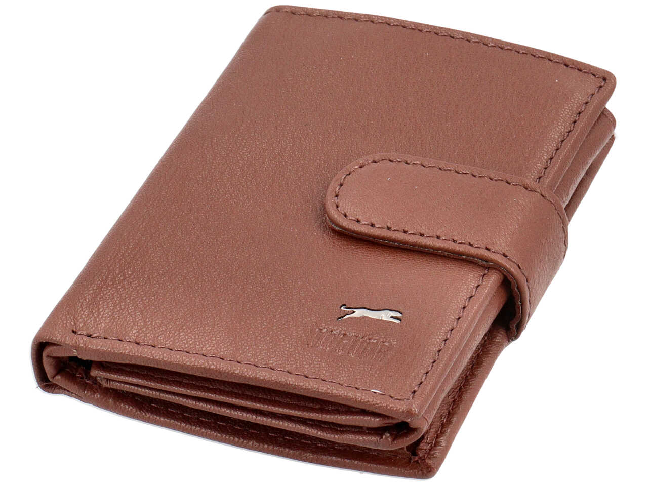 Portafoglio da uomo in pelle marrone con chiusura a bottone, 10x8 cm - Jaguar