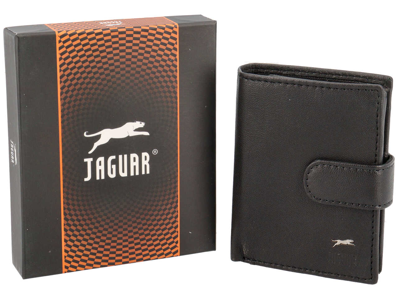 Portafoglio da uomo in pelle nero con chiusura a bottone, 10x8 cm - Jaguar