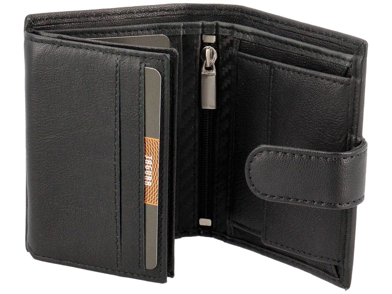 Portafoglio da uomo in pelle nero con chiusura a bottone, 10x8 cm - Jaguar
