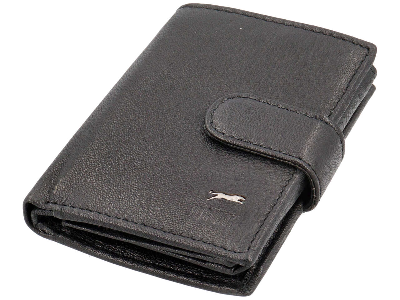 Portafoglio da uomo in pelle nero con chiusura a bottone, 10x8 cm - Jaguar