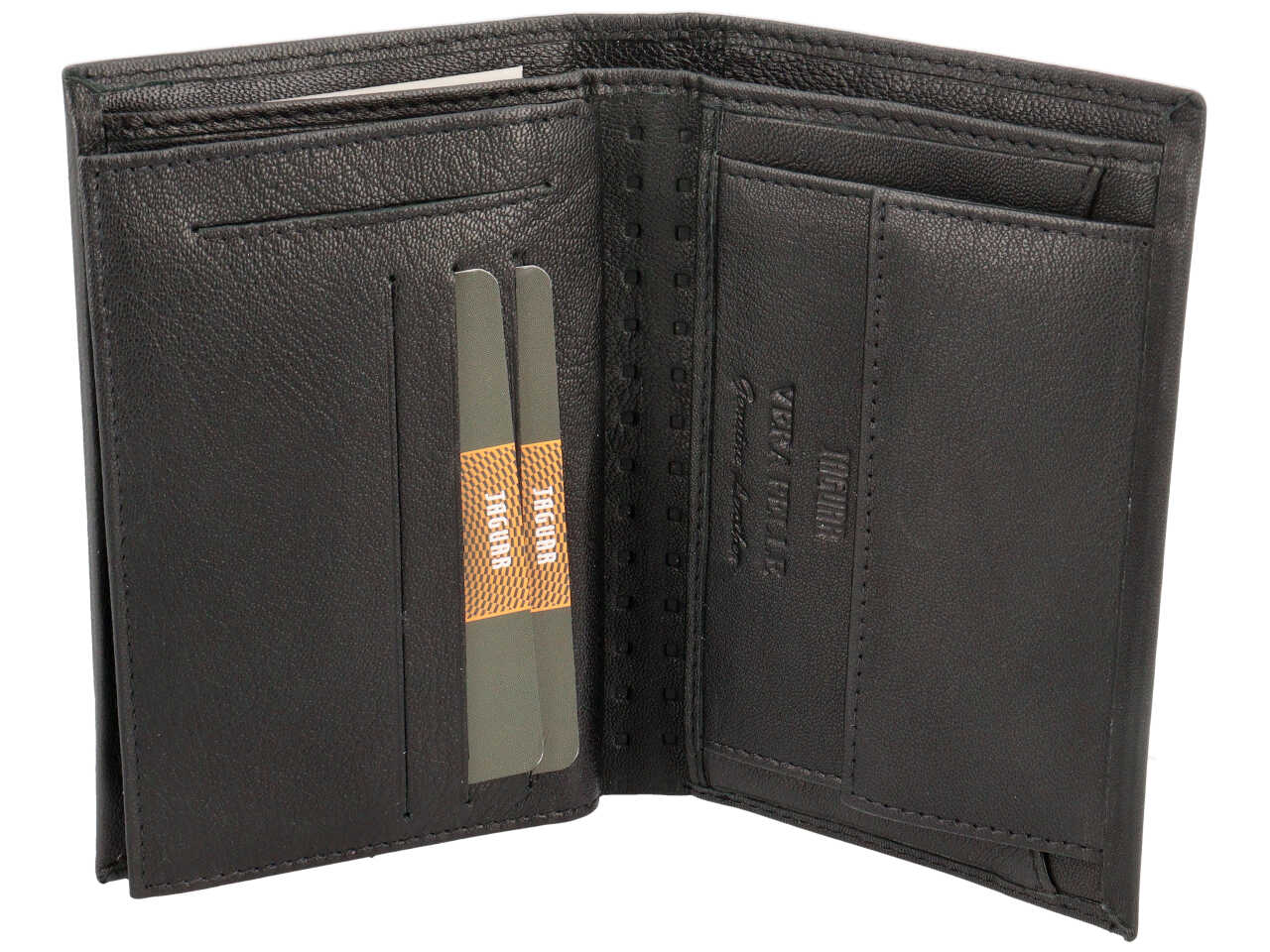 Portafoglio da uomo in pelle nero con motivo a quadri, chiusura a libro, 9,5x13 cm - Jaguar