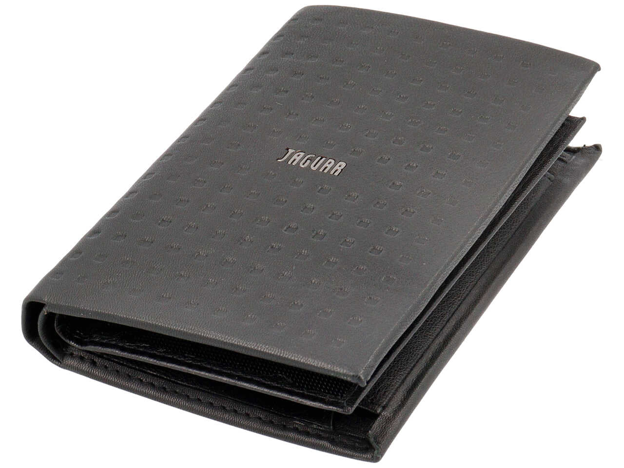 Portafoglio da uomo in pelle nero con motivo a quadri, chiusura a libro, 9,5x13 cm - Jaguar