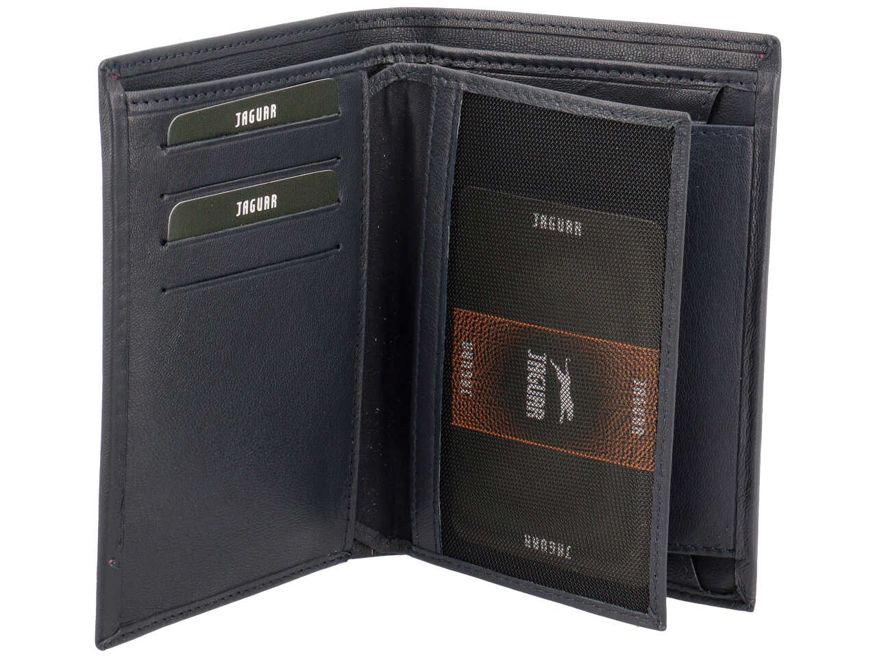 Portafoglio da uomo in pelle blu con motivo a quadri, chiusura a libro, 9,5x13 cm - Jaguar