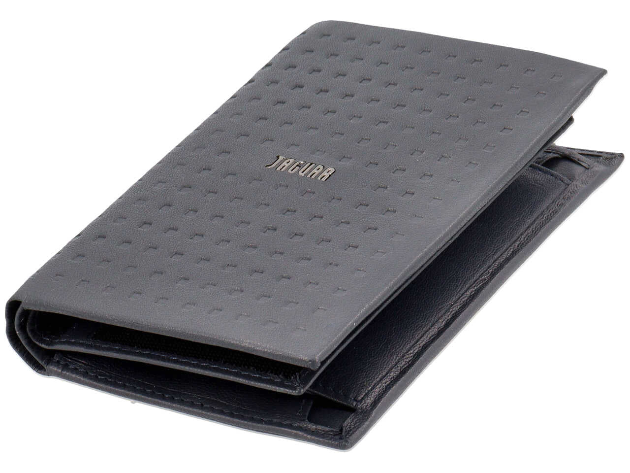 Portafoglio da uomo in pelle blu con motivo a quadri, chiusura a libro, 9,5x13 cm - Jaguar