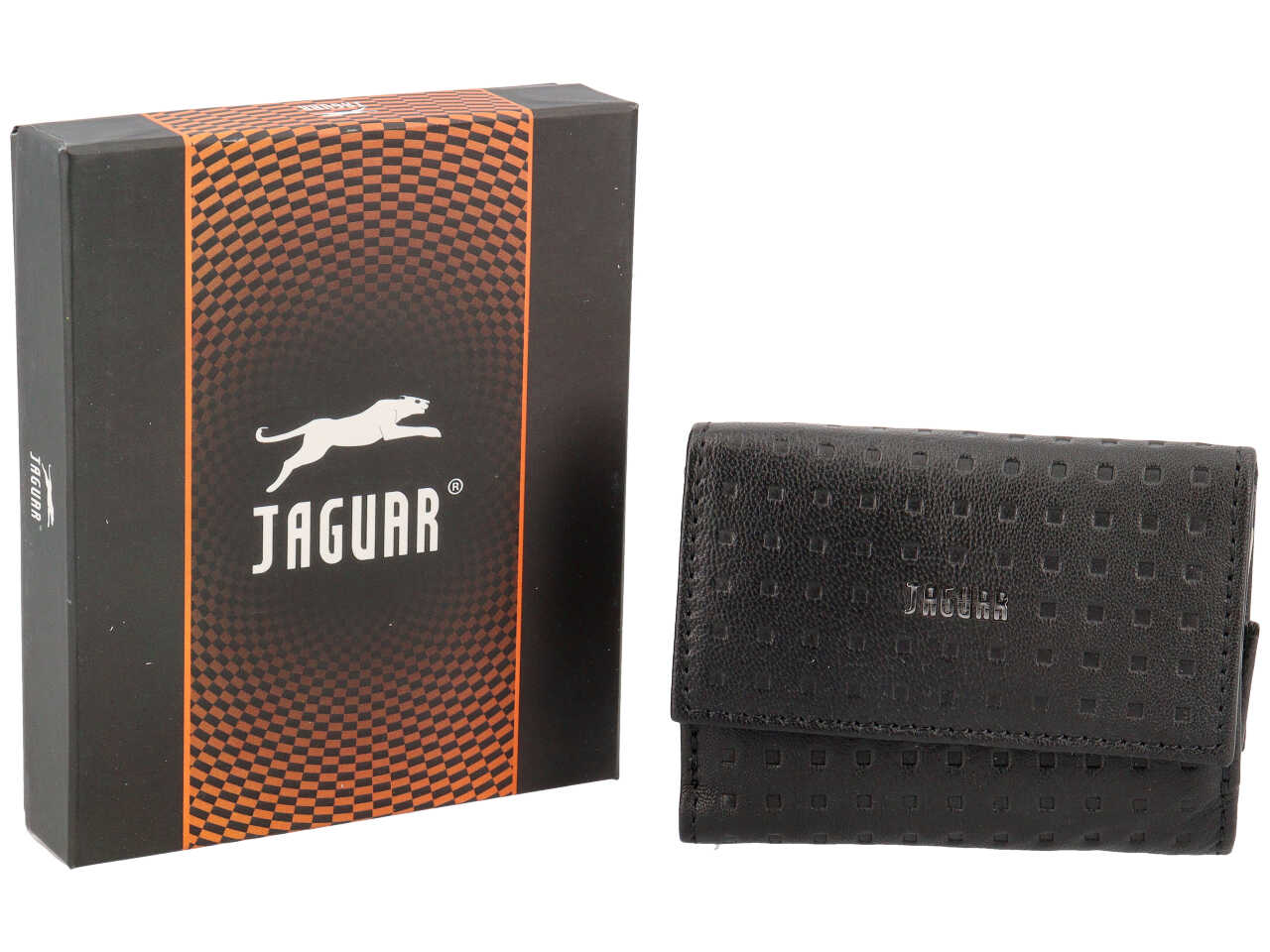 Portafogli da uomo in pelle nero con decoro a rilievo, 9,7x7 cm - Jaguar