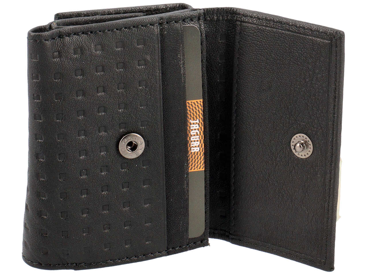 Portafogli da uomo in pelle nero con decoro a rilievo, 9,7x7 cm - Jaguar