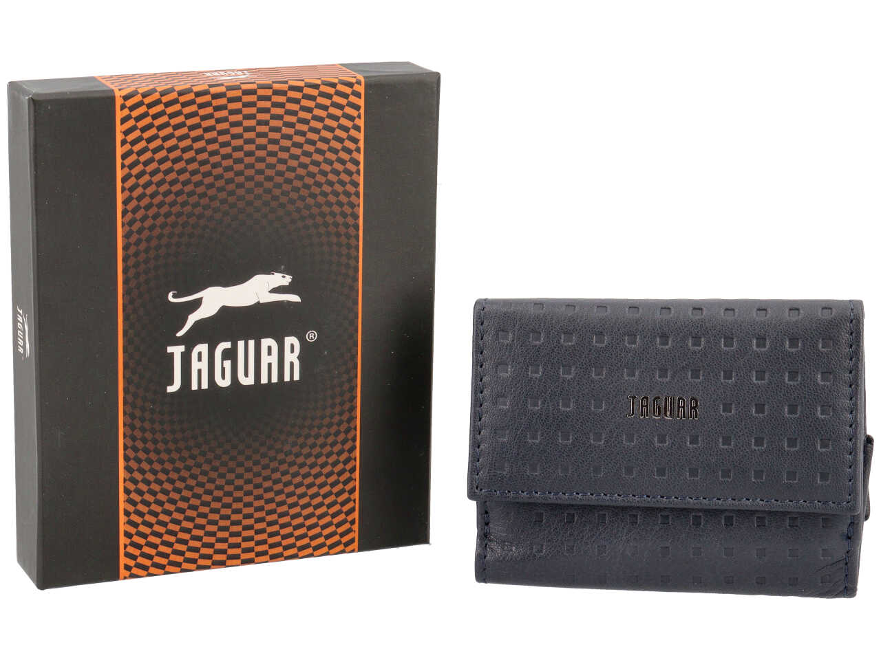 Portafogli da uomo in pelle blu con decoro a rilievo, 9,7x7 cm - Jaguar