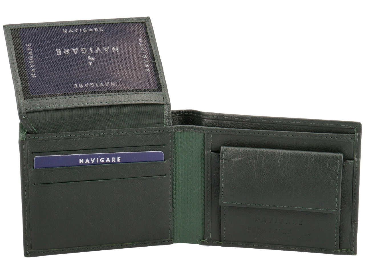 Portafoglio da uomo in pelle bicolore verde abete con inserto decorato, 11x9 cm - Navigare