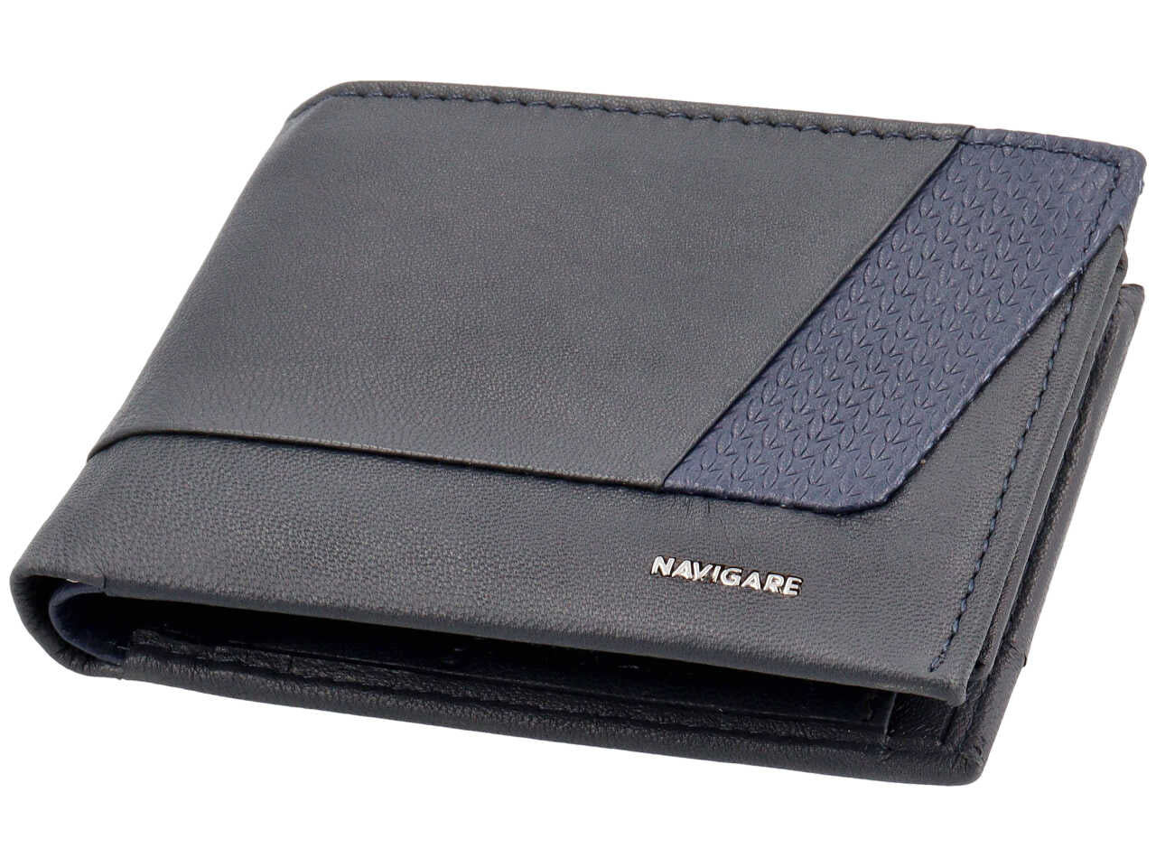 Portafoglio da uomo in pelle bicolore blu scuro con inserto decorato, 11x9 cm - Navigare