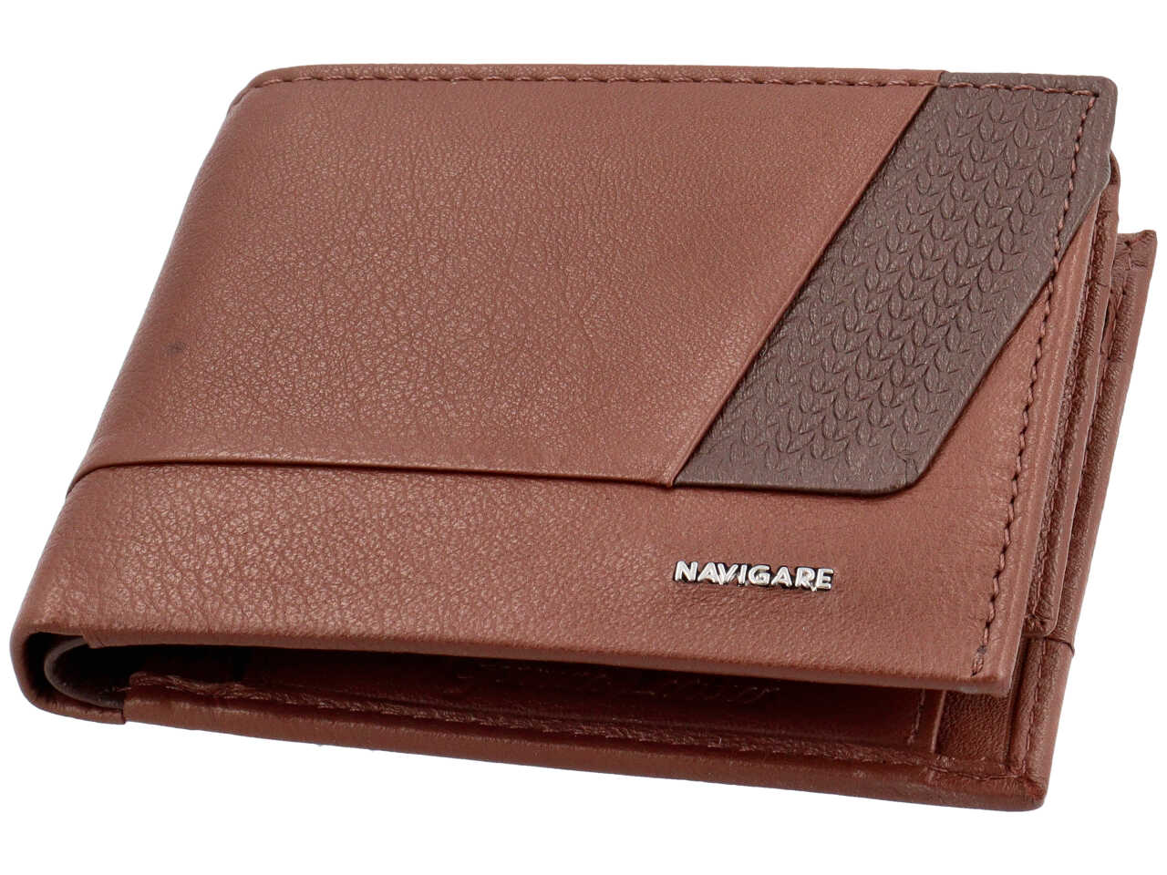 Portafoglio da uomo in pelle bicolore marrone con inserto decorato, 11x9 cm - Navigare