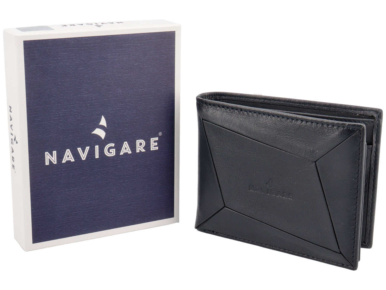 Portafoglio da uomo in pelle blu con lavorazione geometrica, portamonete e portacarte, 10x12 cm - Navigare