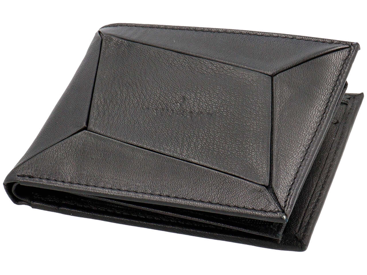 Portafoglio da uomo in pelle nero con lavorazione geometrica, portamonete e portacarte, 10x12 cm - Navigare
