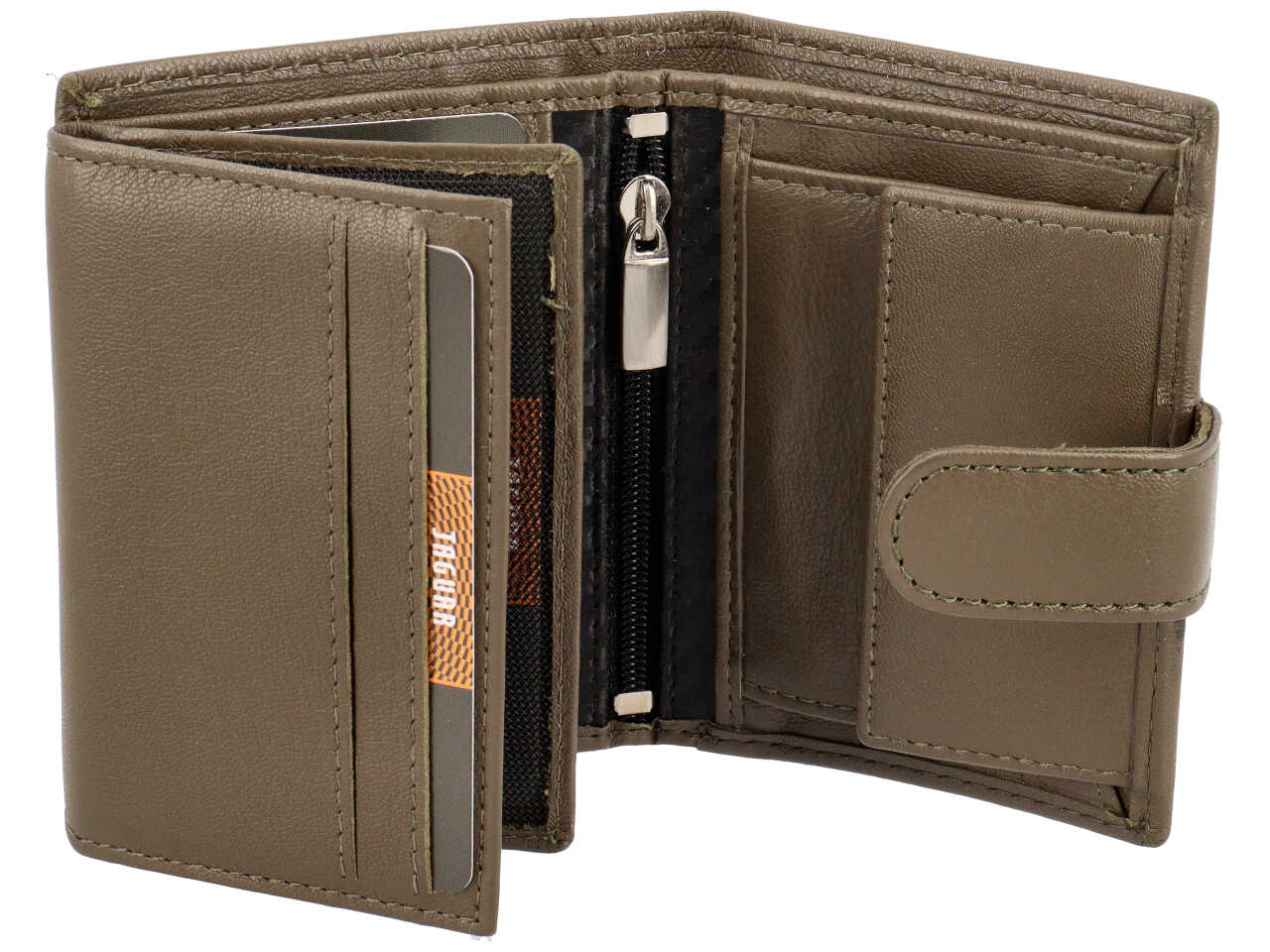 Portafoglio da uomo in pelle verde oliva con chiusura a bottone, 10x8 cm - Jaguar
