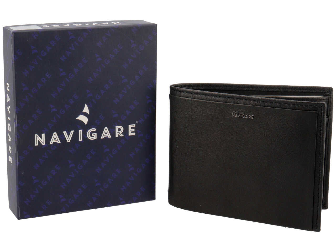 Portafoglio da uomo in nappa e pelle nero 12,5x9,5 cm - Navigare