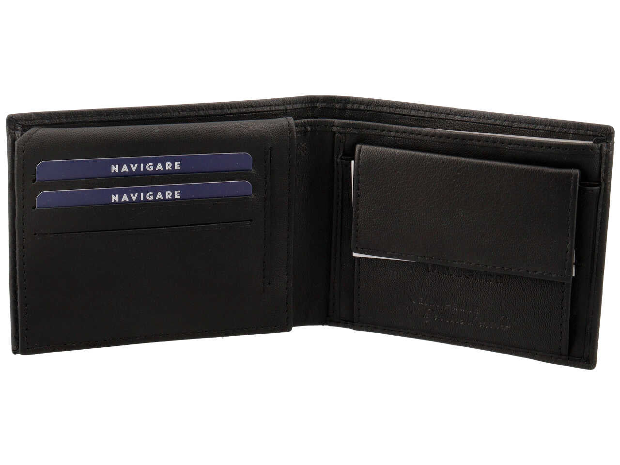 Portafoglio da uomo in nappa e pelle nero 12,5x9,5 cm - Navigare