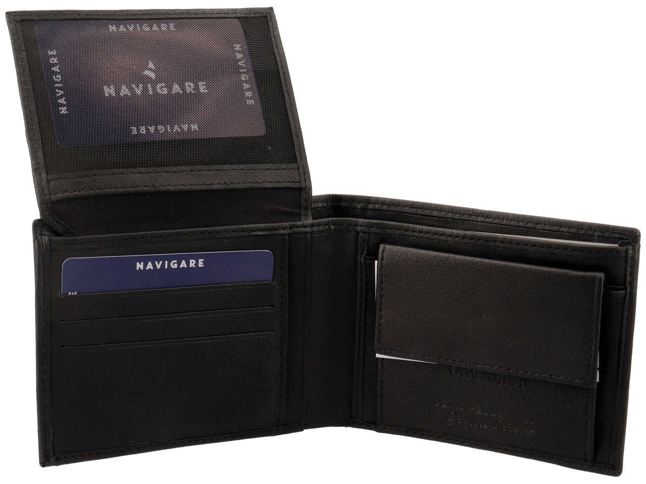 Portafoglio da uomo in nappa e pelle nero 12,5x9,5 cm - Navigare