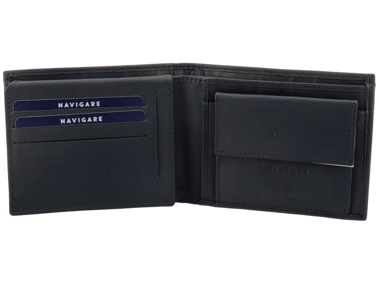 Portafoglio da uomo in nappa e pelle blu 12,5x9,5 cm - Navigare