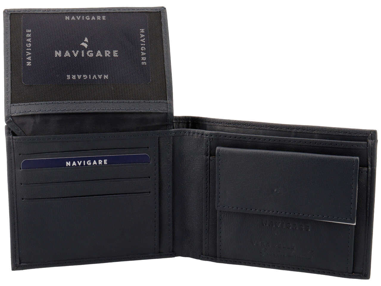 Portafoglio da uomo in nappa e pelle blu 12,5x9,5 cm - Navigare