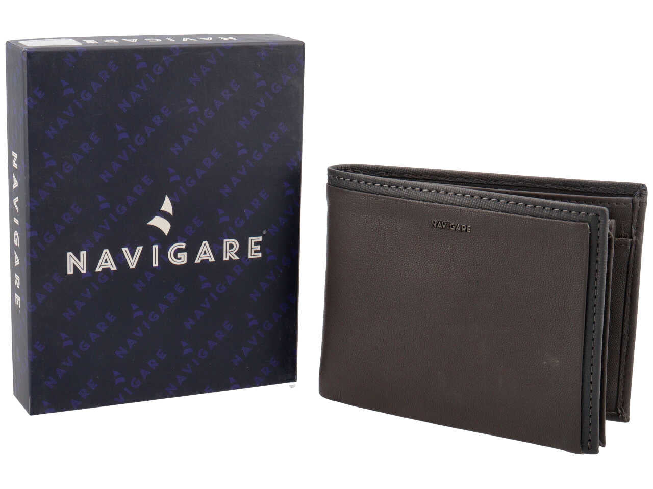 Portafoglio da uomo in nappa e pelle grigio scuro 12,5x9,5 cm - Navigare