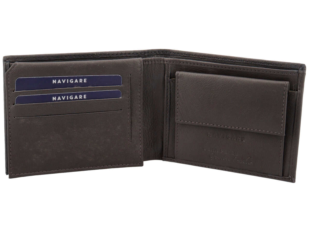 Portafoglio da uomo in nappa e pelle grigio scuro 12,5x9,5 cm - Navigare