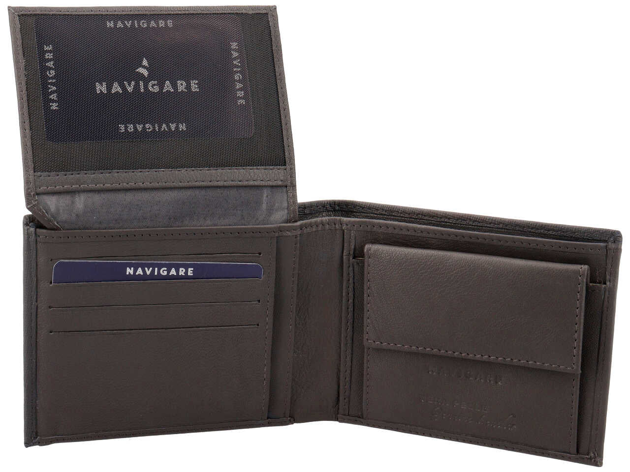 Portafoglio da uomo in nappa e pelle grigio scuro 12,5x9,5 cm - Navigare