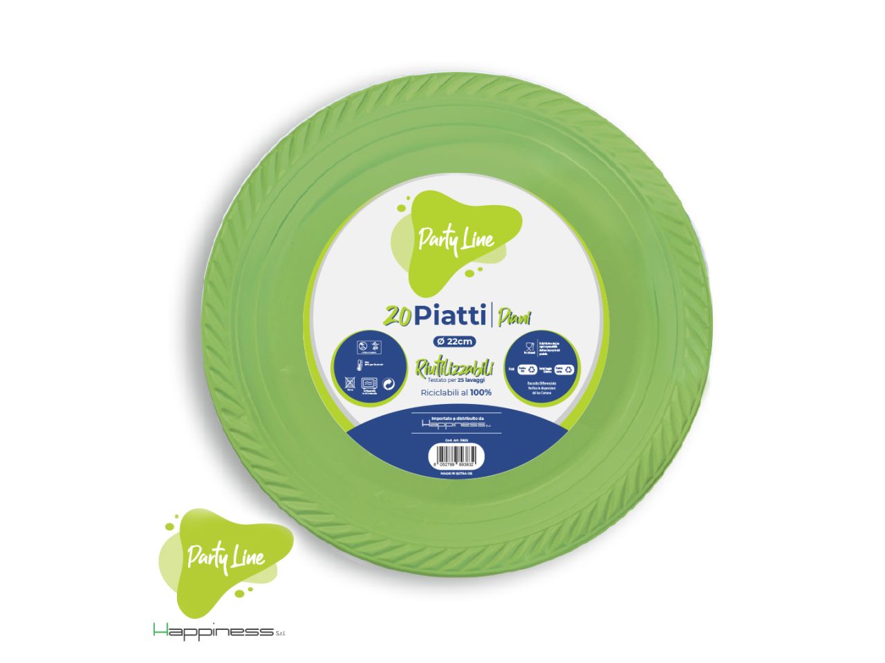 Piatti in plastica 22cm piani colore verde 17gr