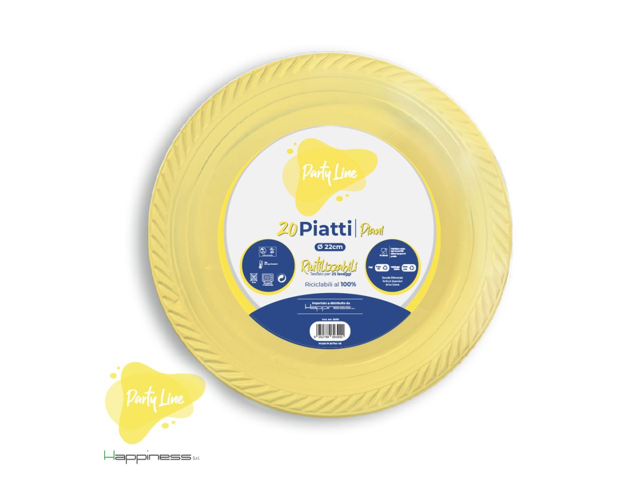 Piatti in plastica 22cm piani colore giallo 17gr