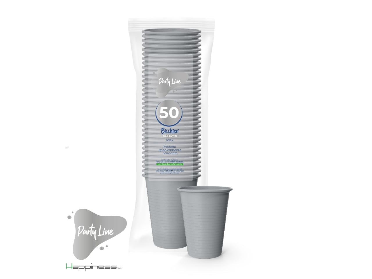 Bicchieri di plastica capacita' 200cc colore argento la confezione comprende 50 bicchieri