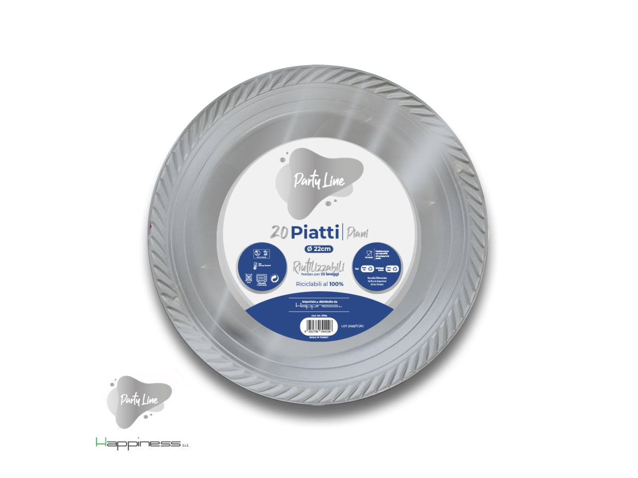 Piatti piani in plastica misura 22cm colore argento 15g
