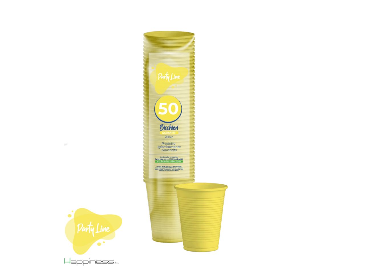 Bicchieri di plastica 200cc confezione da 50 bicchieri colore giallo
