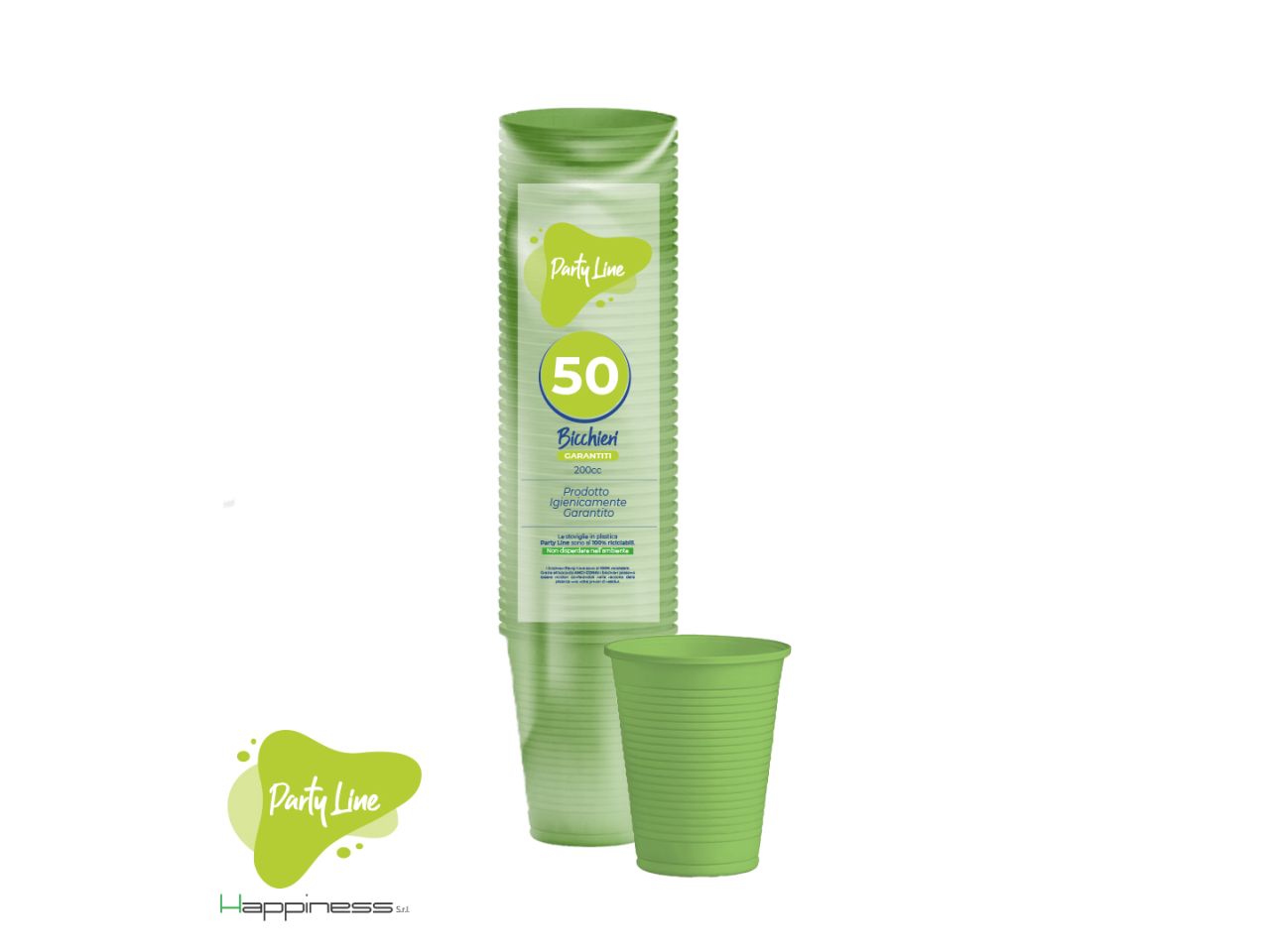Bicchieri di plastica 200cc confezione da 50 bicchieri colore verde