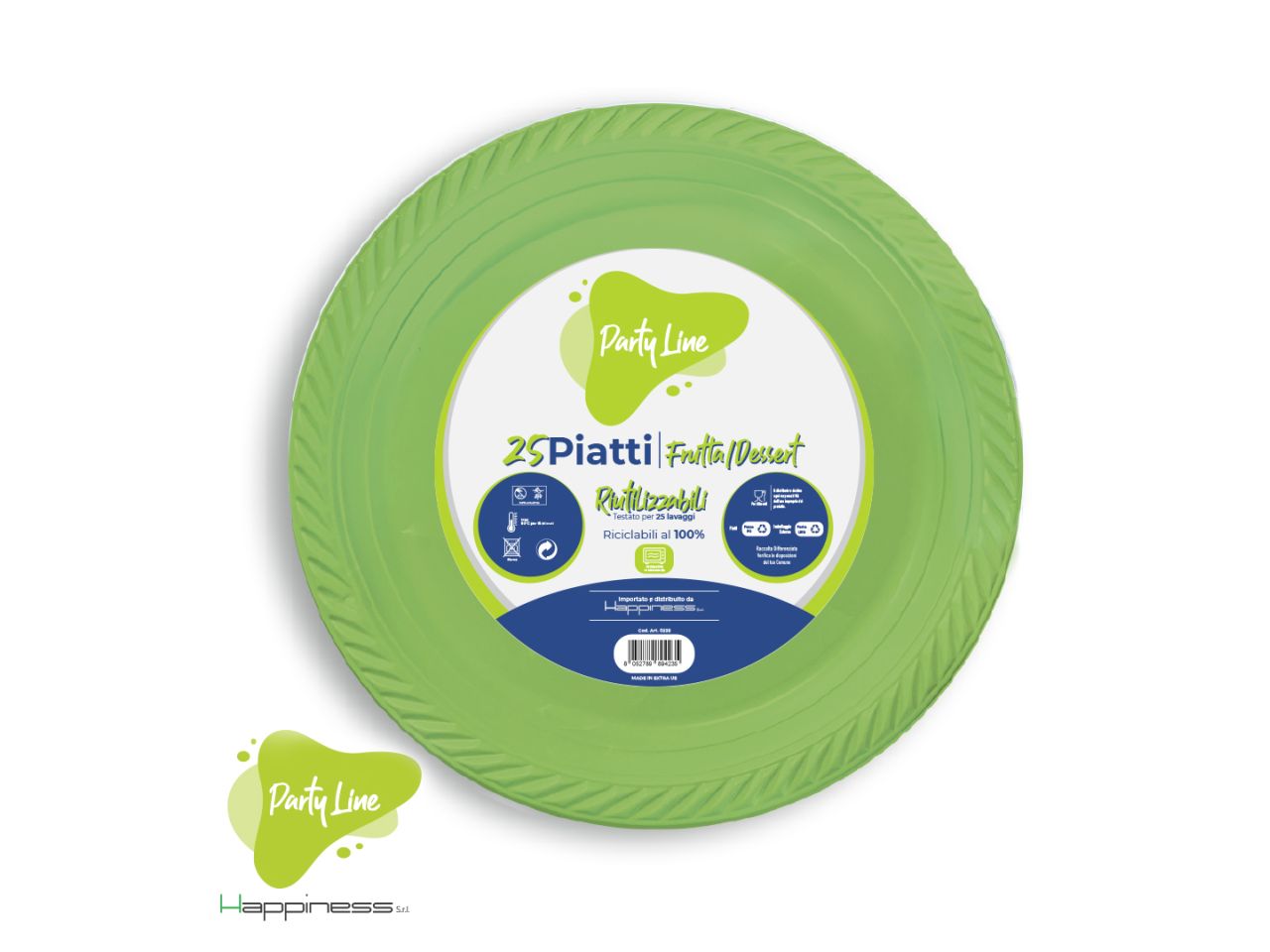 Piatti in plastica da frutta colore verde confezione da 25 piatti