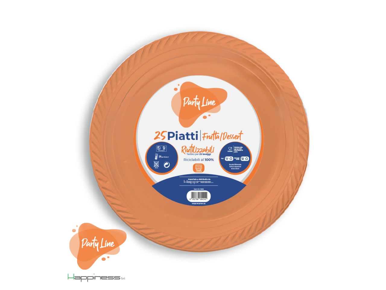 Piatti di plastica frutta arancioni - confezione da 25 pezzi