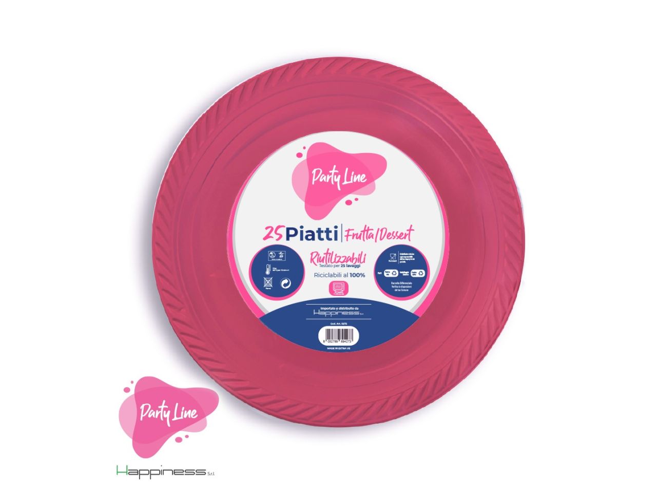 Piatti di plastica frutta fucsia - confezione da 25 pezzi