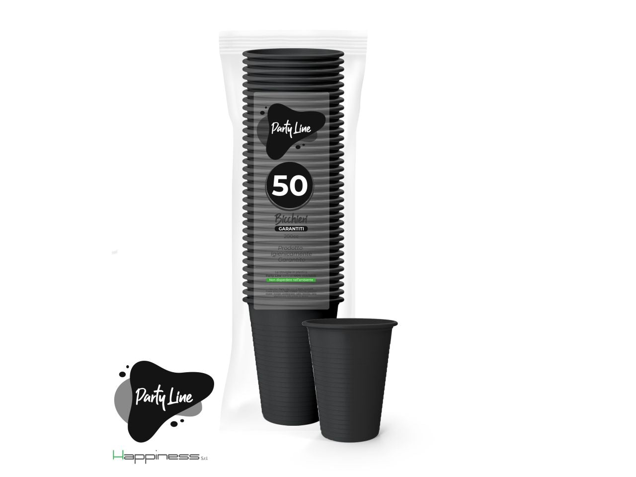 Bicchieri di plastica capacita' 200cc colore nero - la confezione comprende 50 bicchieri