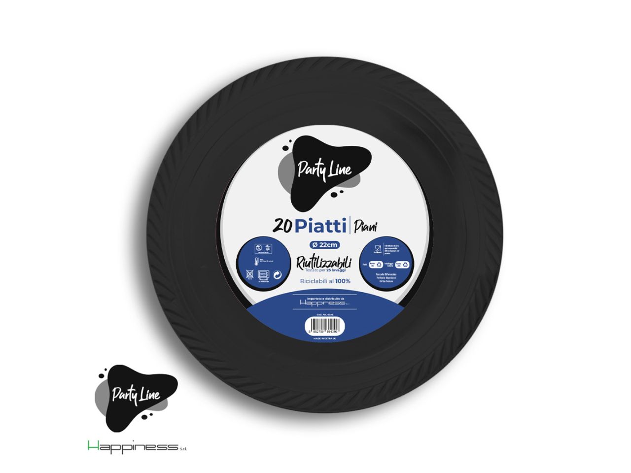Piatti piani in plastica colore nero misura 22cm - la confezione comprende 20 piatti