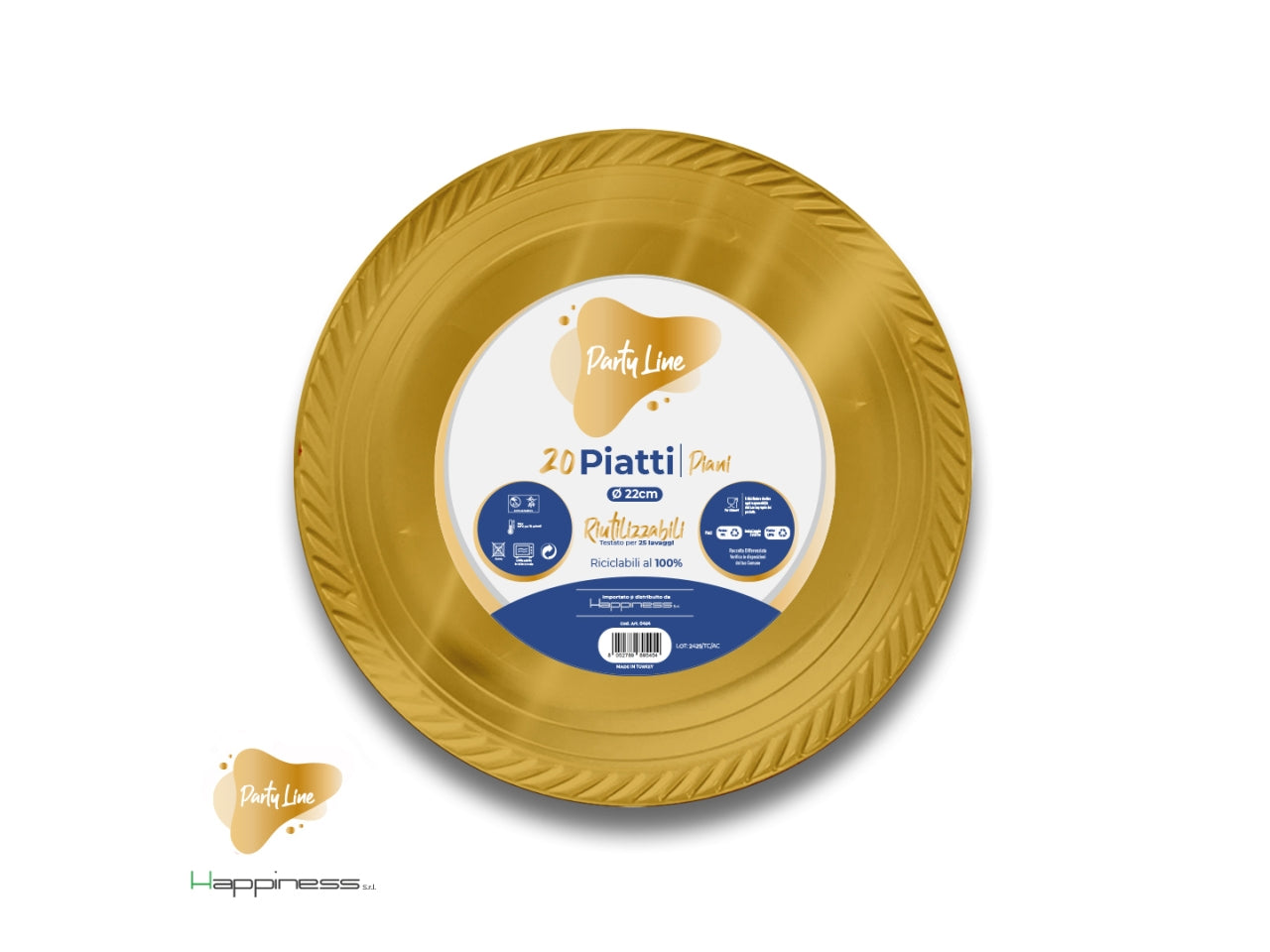 Piatti piani in plastica misura 22cm colore oro 15gr