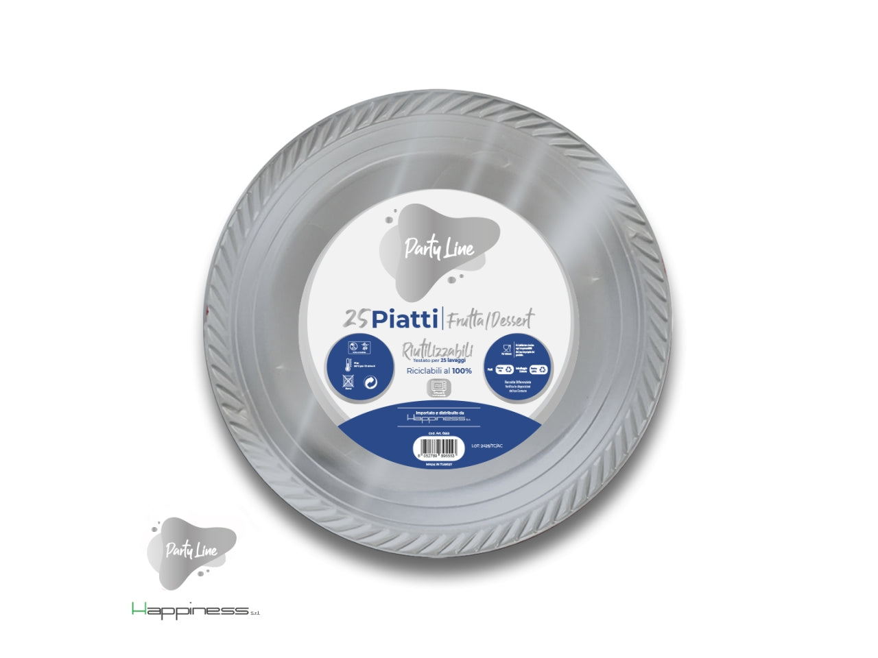Piatti da frutta in plastica colore argento la confezione comprende 25 piatti