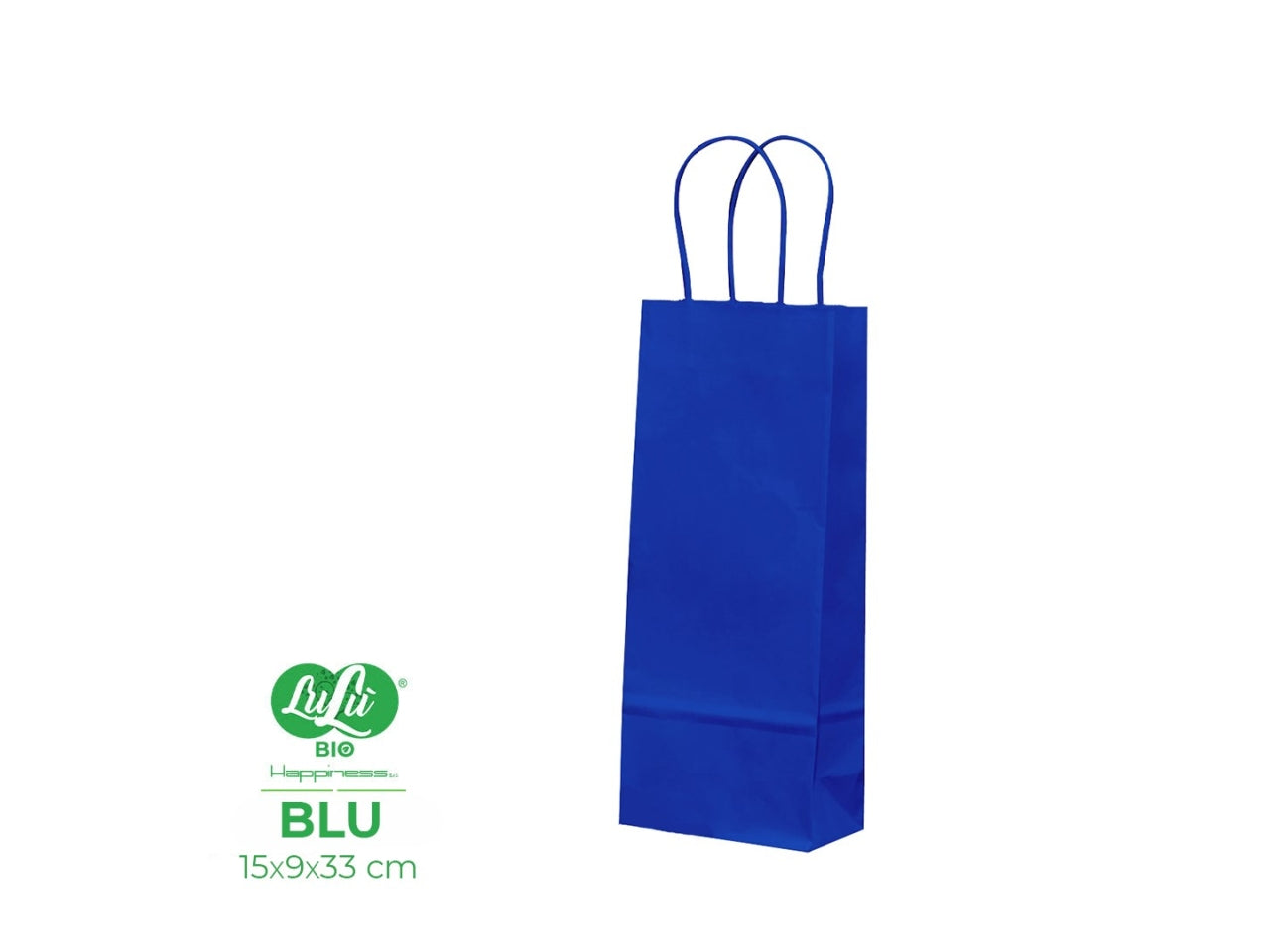 Busta di carta portabottiglia blu 15x9x39 cm