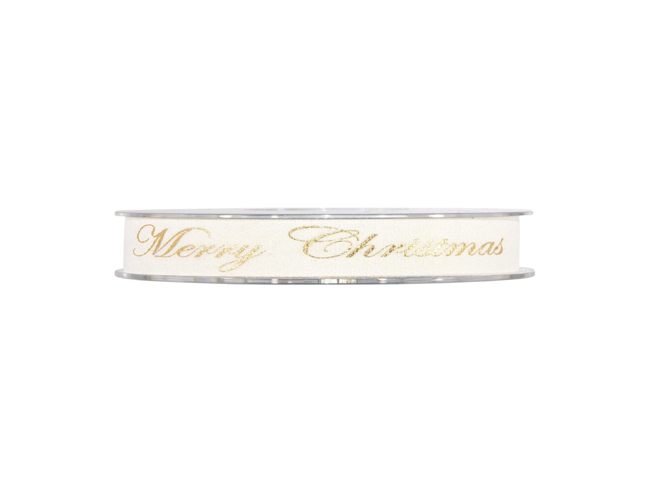 Nastro regalo in velluto crema con scritta Merry Christmas in dorato 1,5cm x 10m - Piovaccari
