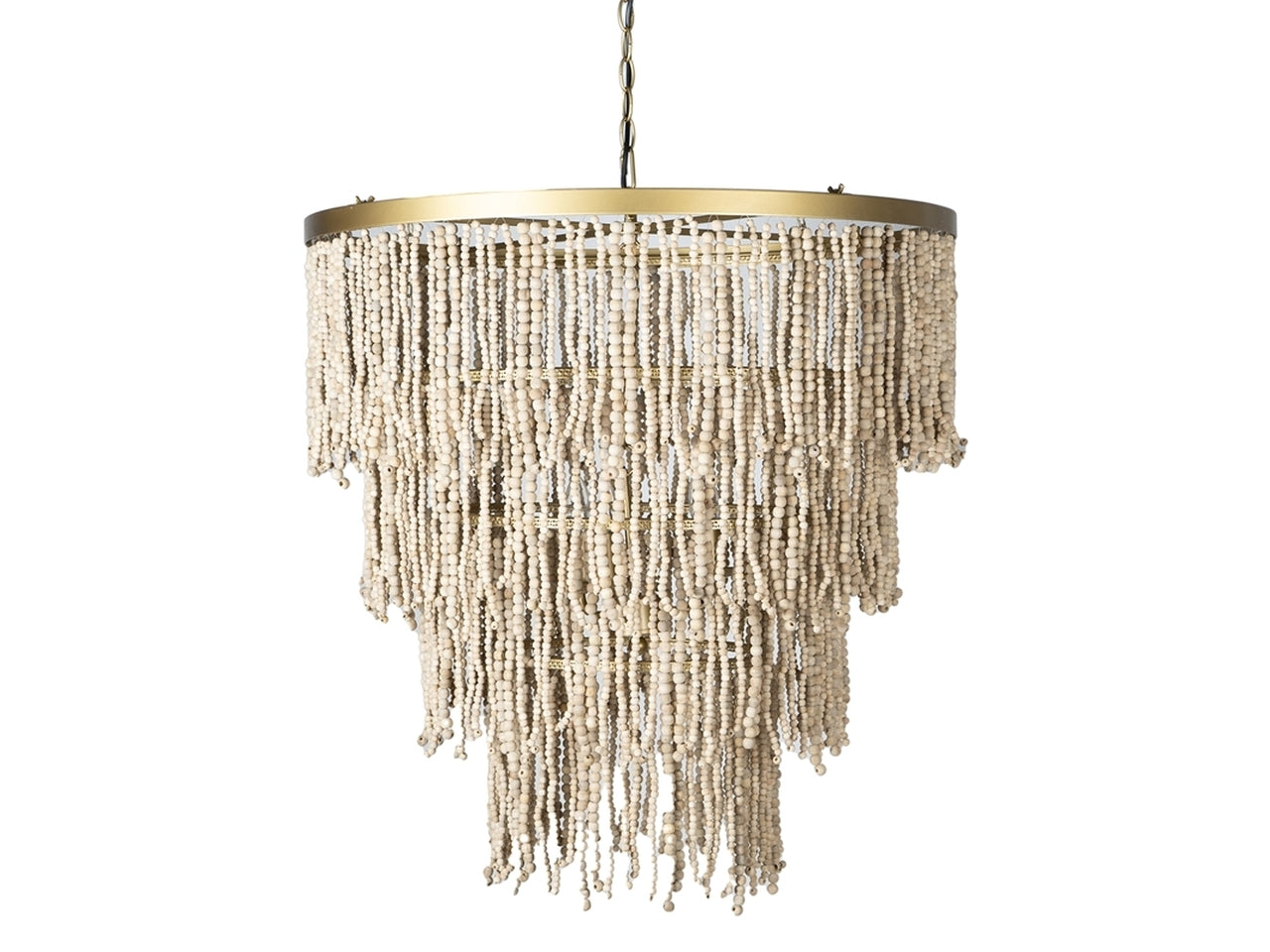Lampadario soggiorno boho in legno e metallo bianco e dorato 71x52/120 cm  Plàthea