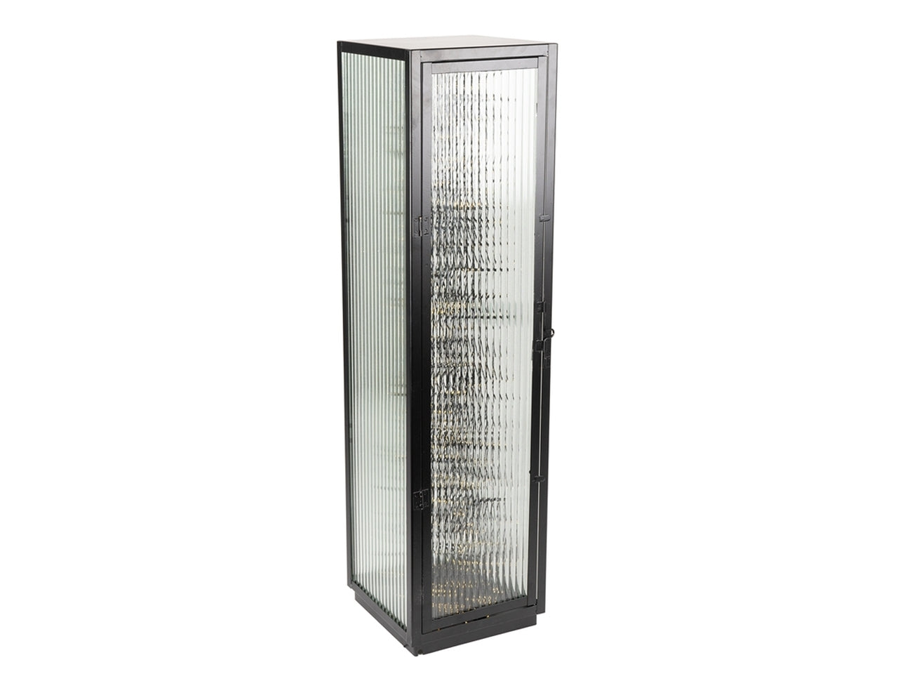 Lanterna in metallo e vetro industrial nero con catena di luci led bianco caldo 28x28x110 cm  Plàthea