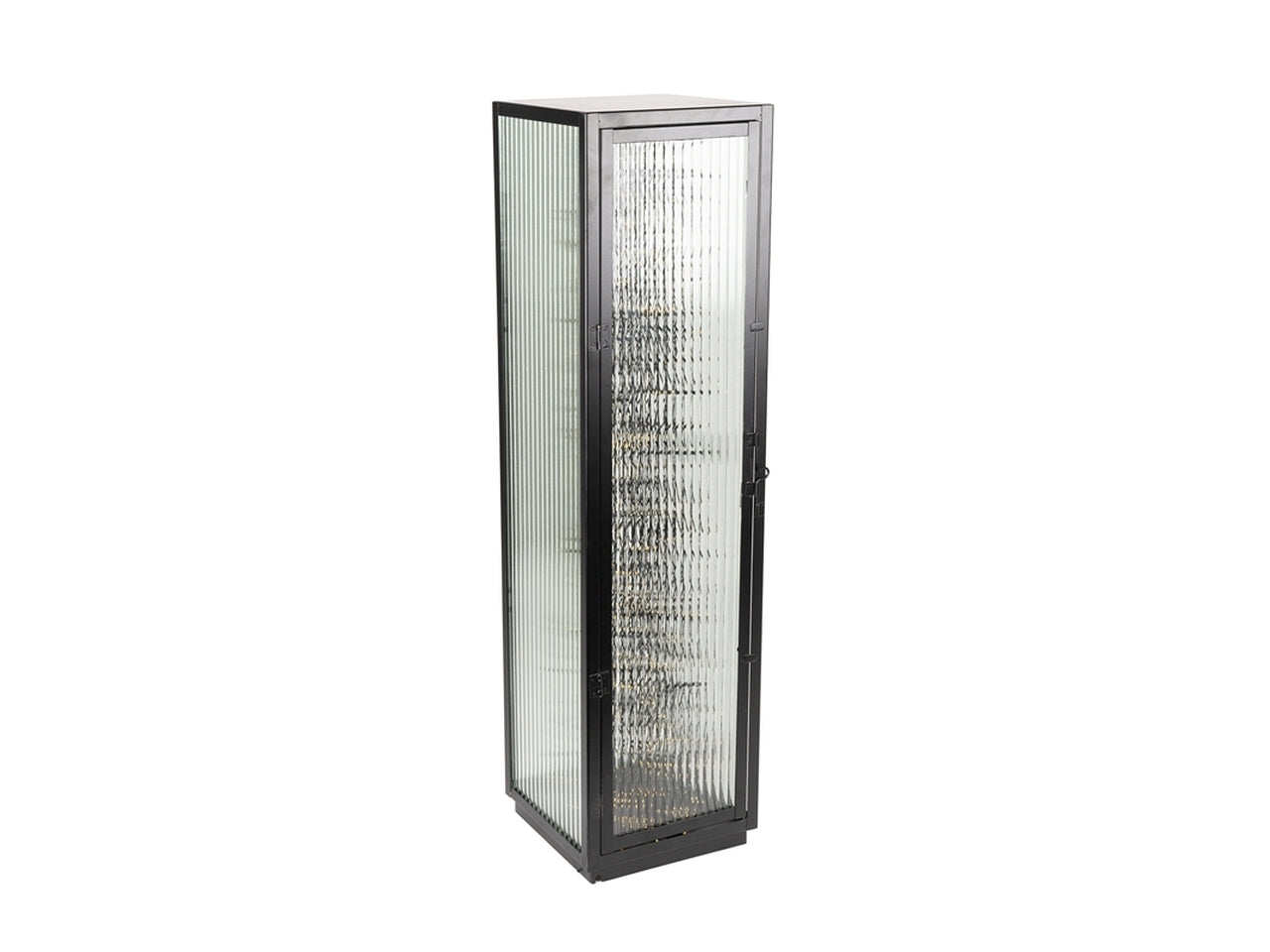 Lanterna in metallo e vetro industrial nero con catena di luci led bianco caldo 22x22x85 cm  Plàthea